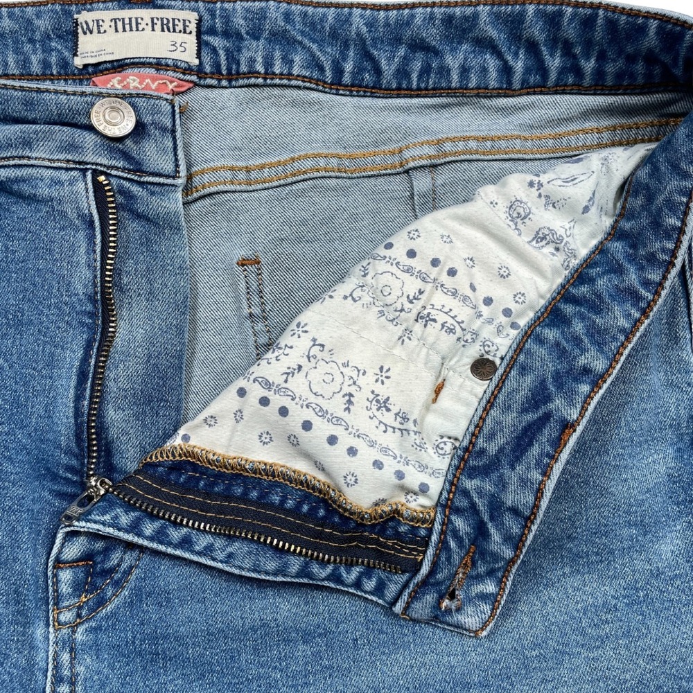 Free People πΈ We The Free Croppedβ Women's Jeans 35 Raw Hem Straight Leg Boho - Picture 5 of 10